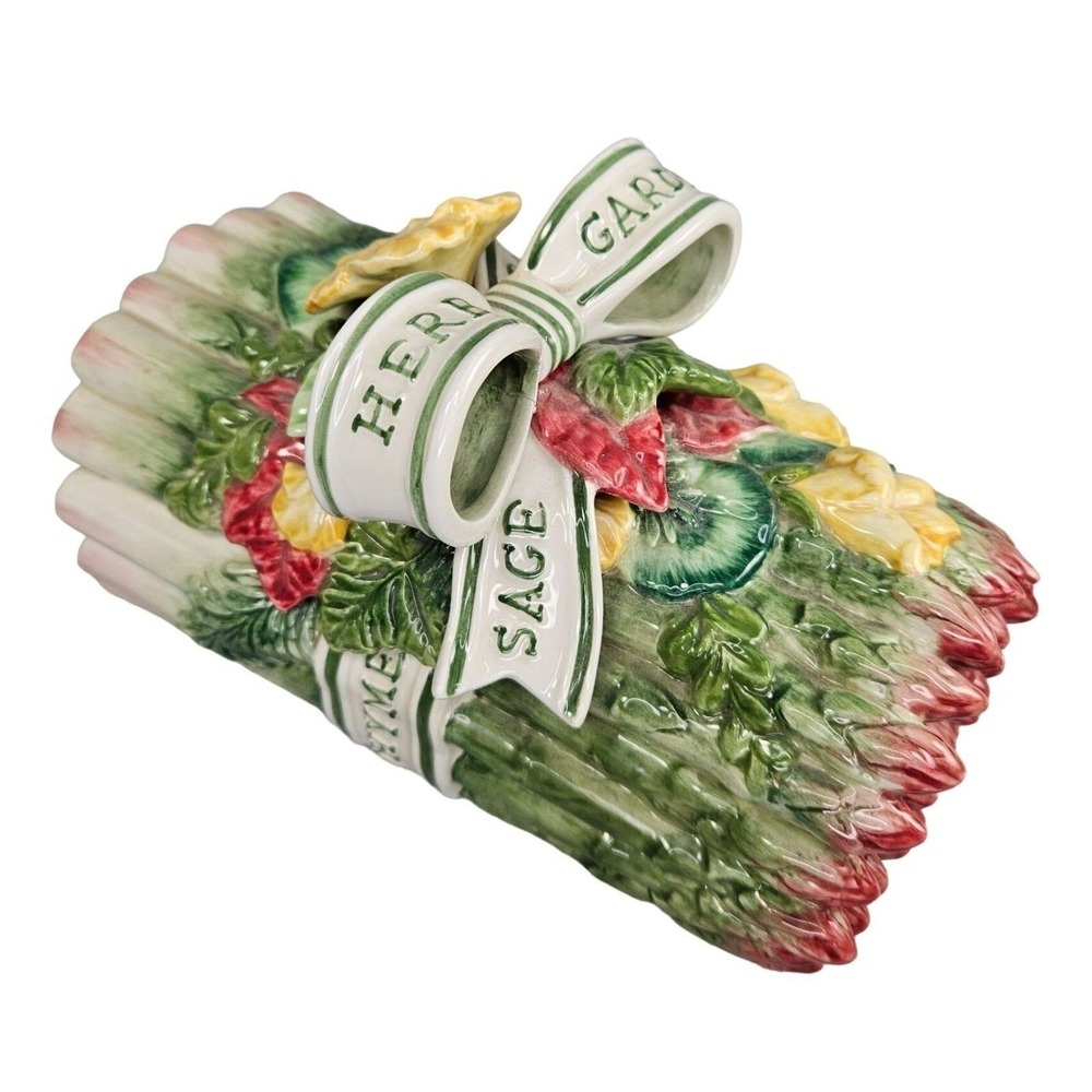 Fitz and Floyd Herb Garden Decorative Covered Asparagus Dish with Lid READ FLAWS